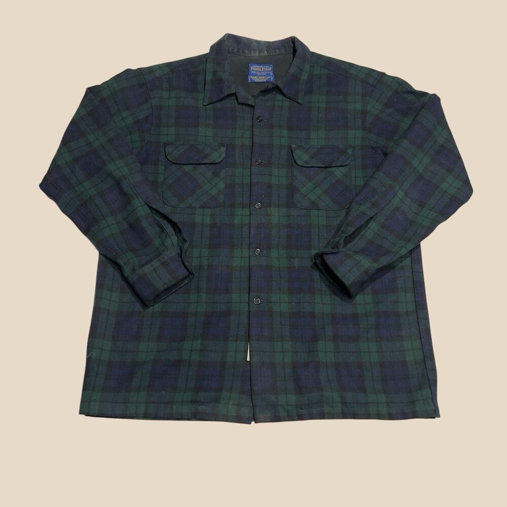Pendleton Board Shirt Mens Virgin Wool Flannel Blackwatch Tartan Plaid Large